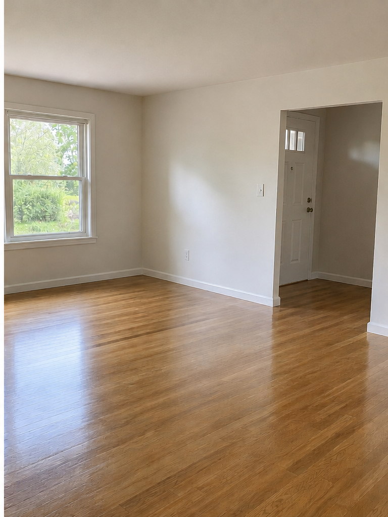 An origin property after clean-up: empty room, clear floor, nothing left behind