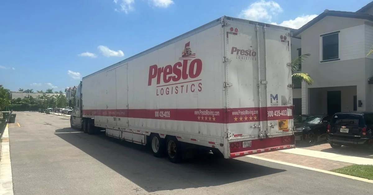 Presto Movers team loading a moving truck outside a Los Angeles home