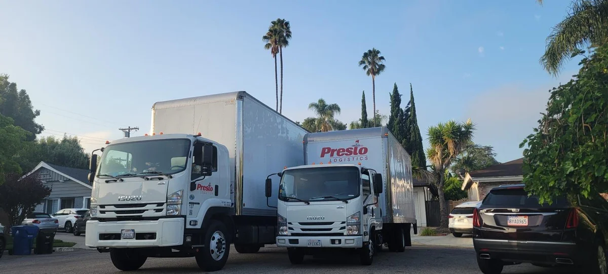 Presto Movers storage facility with labeled boxes and furniture organized in climate-controlled units